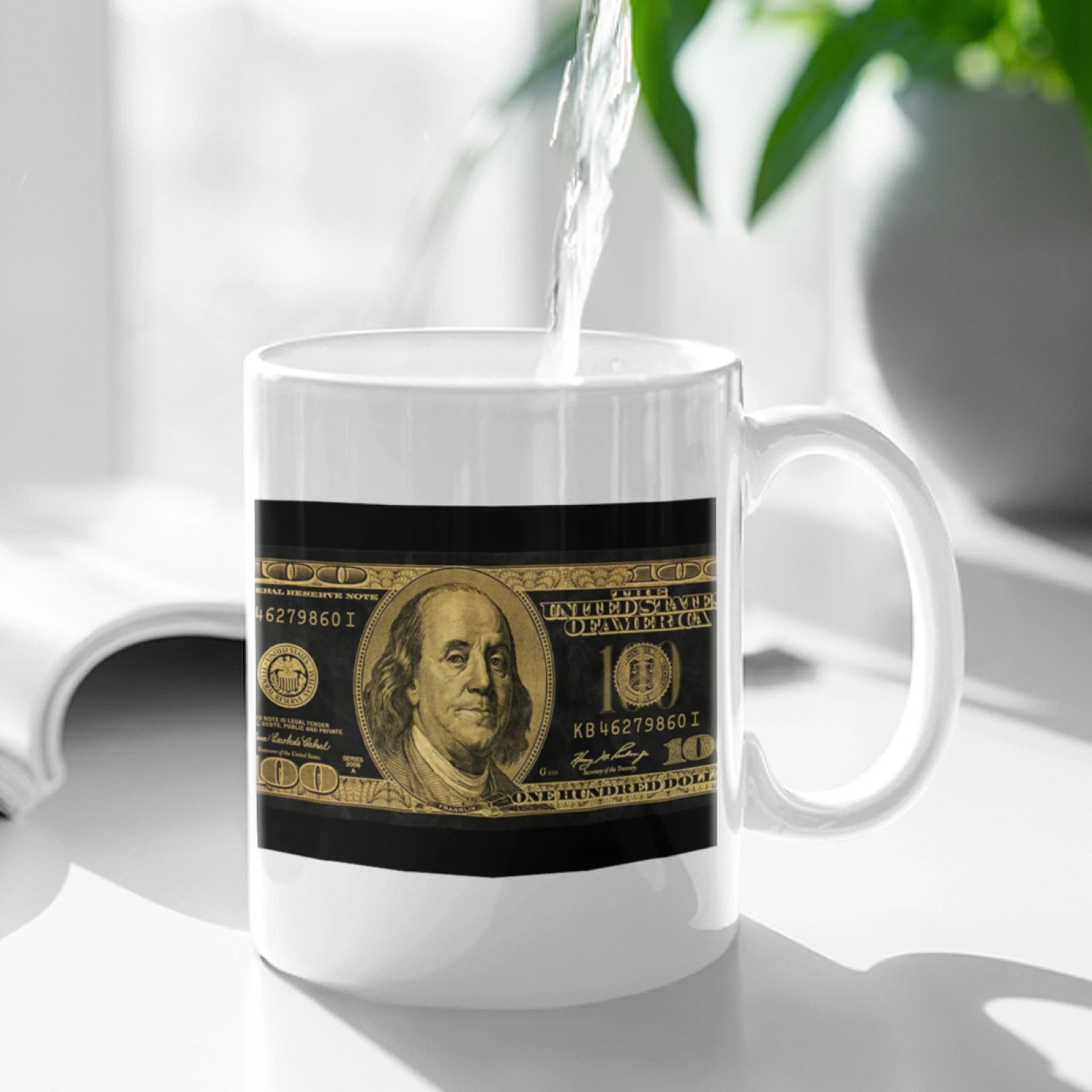 100 Долларовая банкнота Черное Золото Белая Кружка Кофейная Кружка Чайные Чашки Кружки 330 мл 100 Долларовая банкнота Черное Золото Наличные деньги Benjamin Luxury Rich