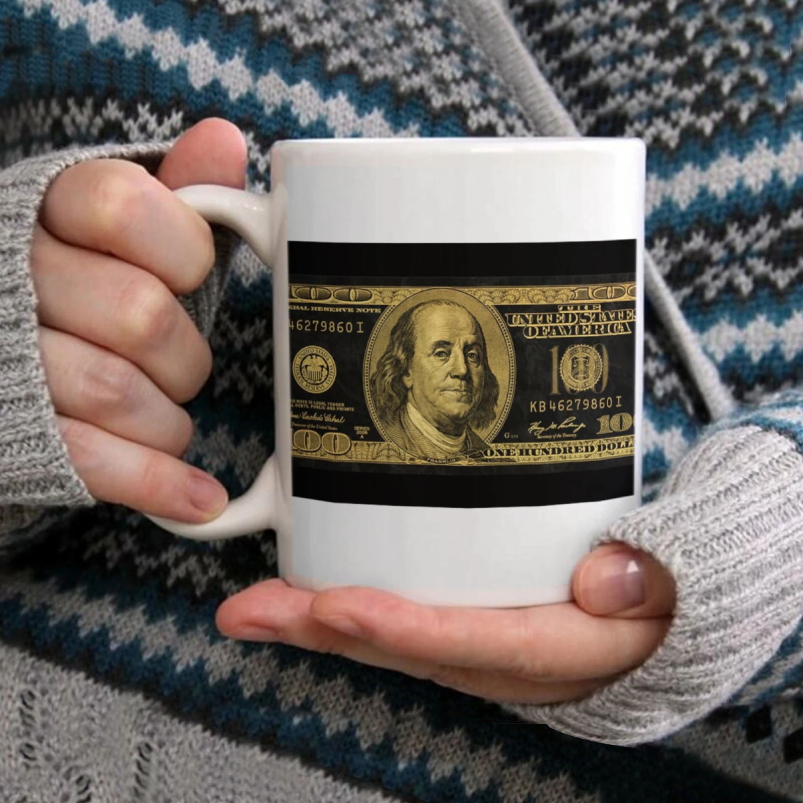 100 Долларовая банкнота Черное Золото Белая Кружка Кофейная Кружка Чайные Чашки Кружки 330 мл 100 Долларовая банкнота Черное Золото Наличные деньги Benjamin Luxury Rich