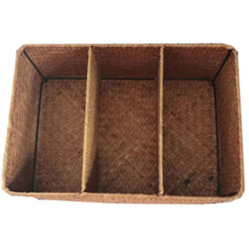3-секционные плетеные корзины для полок, Корзины для хранения из морских водорослей ручной работы, Большая корзина для туалетной бумаги