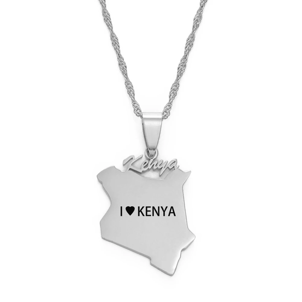 Anniyo I LOVE Карта Кении Подвесные Ожерелья Ювелирные Изделия Карта Африканской страны Ювелирные Изделия Кенийцы столица Найроби #159821