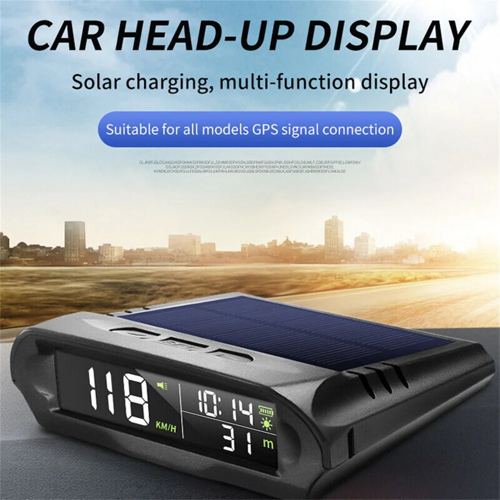 X98 Солнечный HUD для всех автомобилей Беспроводной дисплей HUD Солнечная зарядка Цифровой GPS спидометр Сигнализация превышения скорости Дисплей расстояния высоты