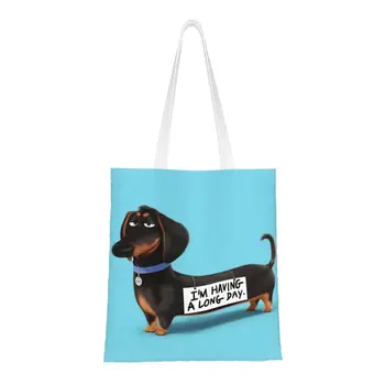 Модный принт Такса Собака Сумка для покупок Переносная холщовая сумка для покупок Колбаса Сарделька Барсучья сумка