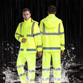 Защитная рабочая одежда, светоотражающий комплект дорожной одежды, дождевик из ПВХ, брюки с разрезом, санитарный дождь для ночной работы на открытом воздухе
