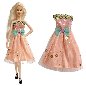 Официальное 1 шт. кружевное платье с милым бантом для куклы Касл, блестящее расшитое бисером великолепное маленькое вечернее платье для куклы Барби 1/6 Toy