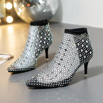 Modx Модные кристально прозрачные ботильоны из ПВХ м2 с верхом для женщин, женская обувь на высоком каблуке с острым носком