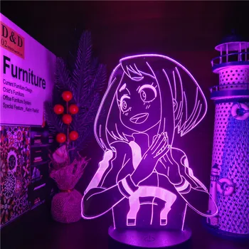 Boku no Hero Academia OCHACO URARAKA 3D Лампа LED Иллюзия Ночных Огней Аниме Лампа для Детской Спальни Декор Манга Гаджет Рождественский Подарок