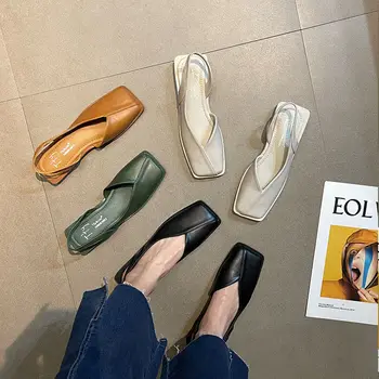 Женские сандалии, весенняя обувь 2022 года, женские тапочки с квадратным носком, бабушкины туфли с педалью, Ленивая шапочка, женские туфли