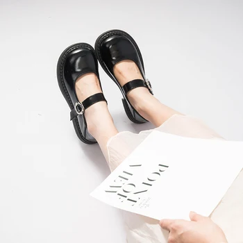 Женская обувь Mary Jane с однострочной пряжкой 2023, летняя обувь в стиле колледжа в стиле ретро, новые трехцветные Маленькие кожаные туфли Two Wear JK