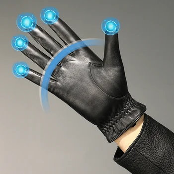 Мужская мода Осень-Зима, Мотоциклетные перчатки из натуральной кожи с сенсорным экраном на весь палец, теплые перчатки, черные перчатки, высококачественные велосипедные перчатки