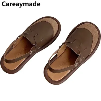 Careaymade-Винтажные римские сандалии, повседневные тапочки ручной работы на плоской подошве, женская летняя верхняя одежда, японская универсальная женская обувь