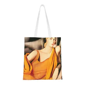 Женщина в желтом платье, сумки-тоут для покупок в продуктовых магазинах, женская забавная сумка Tamara De Lempicka, известная художественная холщовая сумка для покупок через плечо
