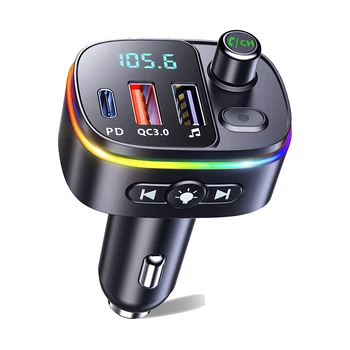 Bluetooth-адаптер для автомобиля, Автомобильный Bluetooth FM-передатчик, 9 режимов RGB-освещения, Автомобильный MP3-плеер с громкой связью, USB-зарядное устройство