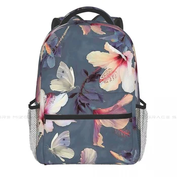 Бабочки и цветы гибискуса, расписные школьные сумки для студентов, модные рюкзаки для мальчиков и девочек, книги для подростков, мягкий рюкзак унисекс