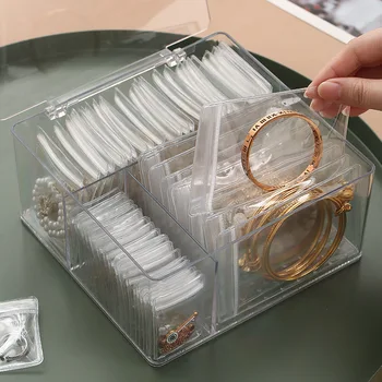 Шкатулка для ювелирных изделий с защитой от окисления, портативное кольцо для сережек, прозрачный ящик, коробка для хранения с несколькими сетками, серьги, ожерелья, герметичные пакеты