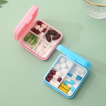 4 Коробки Лекарств для Путешествий Портативная Квадратная Трехразовая Мини-Коробочка для лекарств, Разделенная На Пластиковую Коробку Для хранения Таблеток
