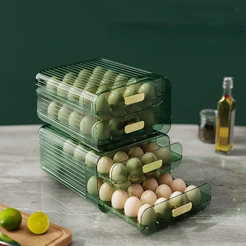 Автоматическая Выдвижная коробка для хранения яиц, Холодильник, прозрачный контейнер для яиц, корзина, Двухслойный диспенсер для яиц, сохраняющий свежесть.