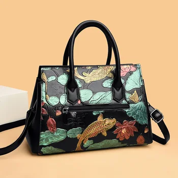 Новая дизайнерская сумка через плечо из лакированной кожи с роскошным цветочным узором, Женская сумка-мессенджер, Женский мешок большой емкости