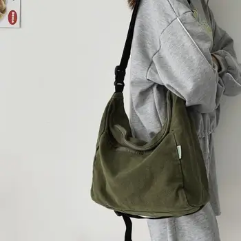 Холщовая женская сумка через плечо, повседневная однотонная школьная сумка для женщин, дорожная простая женская сумка через плечо большой емкости для покупок