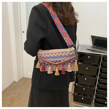 Женская сумка в национальном стиле, летняя новинка, сумка на одно плечо, сумочка, украшенная кисточками, сумка через плечо, ультралегкая переноска.