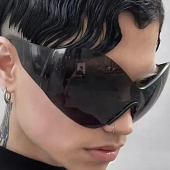 Панк-хип-хоп Негабаритные Солнцезащитные очки в стиле Стимпанк Y2K Future Technology Sense Женщины Мужчины Цельные очки Солнцезащитные очки Оттенки очков
