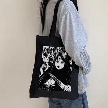 Сумка с принтом японского аниме, холщовая сумка в готическом стиле харадзюку, сумка для покупок с героями мультфильмов о террористах, модная сумка для отдыха на плечо