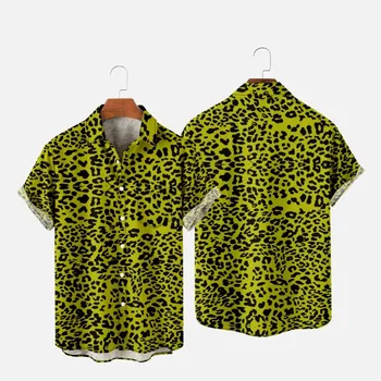 Мужская рубашка Y2k hombre С Леопардовым принтом, Рубашка с коротким рукавом, Мужская Уличная Гавайская Пляжная Винтажная рубашка Harajuku, Мужская рубашка