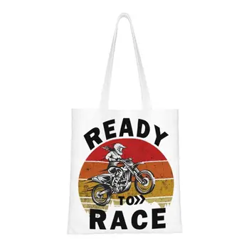 Сумки для покупок на мотоцикле с забавным принтом, готовые к гонкам на плоской трассе, прочная холщовая сумка для покупок через плечо