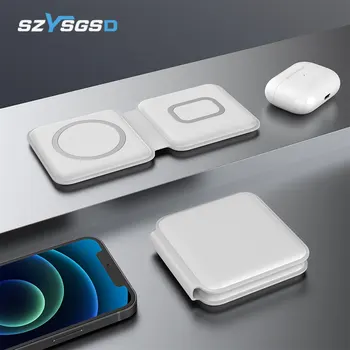 2 In1 Складной Duo Magnetic 15 Вт Qi Беспроводная Зарядная Док-Станция Для iPhone 12 Pro Max 11 AirPods2 Samsung S20 S10 S9 S8 Быстрая Зарядка