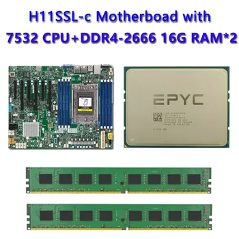 Для материнской платы Supermicro H11SSL-C Socket SP3 180 Вт TDP с двойным процессором EPYC 7532 CPU 2шт DDR4 16 ГБ 2666 МГц RAM REV2.0