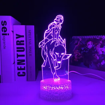 Мононоке Сан Аниме Принцесса 3D СВЕТОДИОДНЫЙ Белый Базовый Светильник для Детской Спальни Декор Подарок на День Рождения Ночник Манга Комната Настольная Лампа