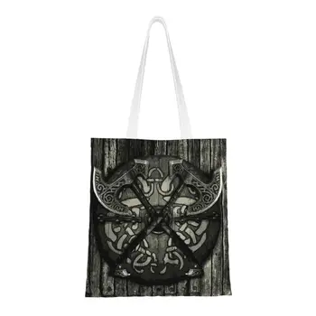 Боевой щит с принтом Kawaii, сумки для покупок Viking, Холщовая сумка для покупок Valhalla