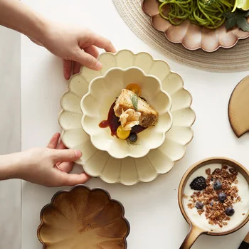 Заказ цветов с логотипом в форме грубой керамики тарелка Деревенский салат десерт фрукты закуски тарелка сервировочная блюдо, ресторан посуда