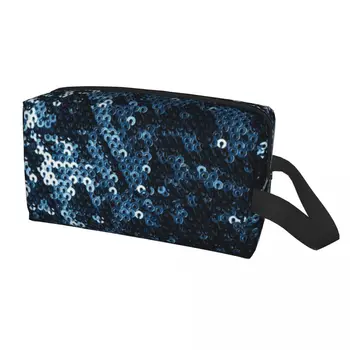 Blue Sequins Glitter Edition, дорожная сумка для туалетных принадлежностей с бриллиантами, набор для хранения косметичек для макияжа со стразами, набор для хранения аксессуаров