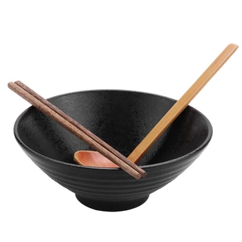Керамическая миска для японского супа рамэн с ложкой и палочками в тон, подходит для приготовления удона, соба большого размера