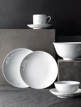 Белая посуда ручной работы в японском стиле, керамические чаши, фарфоровые тарелки с пигментацией в домашнем ресторане, 6,5-дюймовые тарелки