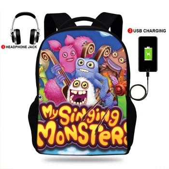 17-Дюймовые школьные рюкзаки My Singing Monsters Сумка для книг с принтом для подростков, мальчиков и девочек, студенческий рюкзак для зарядки через Usb Mochilas