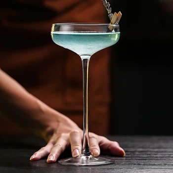 Не содержащий свинца Хрустальный коктейльный бокал с широким горлышком, бокал для шампанского с широким горлышком, тонкий стержень, японская чашка для мартини на высокой ножке