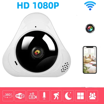 IP-камера Fisheye с разрешением 1080P, Панорамная камера с 360-градусным Wi-Fi, умный дом, камера видеонаблюдения ночного видения.