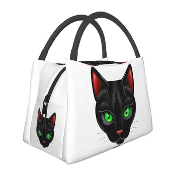 Портрет черного кота, Термоизолированные сумки для ланча, женские переносные контейнеры для ланча для пикника на открытом воздухе, Многофункциональная коробка для еды