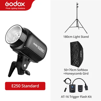 Godox E250 250Ws Фотостудийная вспышка Стробоскоп + Софтбокс с поясом 50x70 см + Осветительная подставка 180 см + Комплект триггерной вспышки AT-16