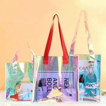 500 шт./лот Водонепроницаемые прозрачные женские сумки для покупок из ПВХ, пляжная прозрачная сумка-желе карамельного цвета с пользовательской печатью логотипа