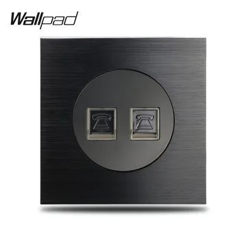 Wallpad L6 Черный Сатинированный Металл Двойная Телефонная Розетка С Разъемом RJ11 Настенная Розетка Из Матового Алюминия, 86 * 86 мм