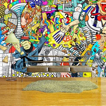 Модный тренд Уличные граффити Европейский и американский мультфильм 3D гостиная спальня на заказ самоклеящиеся обои фреска