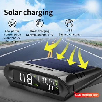 Автомобильный беспроводной HUD-дисплей GPS, автоматический спидометр на солнечной батарее, напоминание о превышении скорости, утомлении при вождении, автомобильные часы, отображение температуры