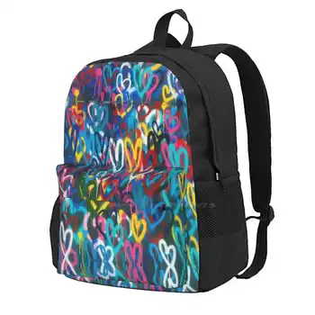 Школьные сумки с надписью Graffiti Hearts Love для девочек-подростков, дорожные сумки для ноутбуков, яркие цвета граффити, Вандализм для детей и подростков