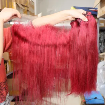 Оптовое Кружевное Фронтальное закрытие 13x4 Прозрачное Кружевное С Узелками Из Натуральных Бразильских человеческих волос Красного цвета, Фронтальное закрытие из натуральных волос