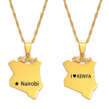 Anniyo I LOVE Карта Кении Подвесные Ожерелья Ювелирные Изделия Карта Африканской страны Ювелирные Изделия Кенийцы столица Найроби #159821
