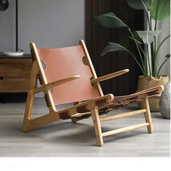Охотничье кресло Дизайнерское седло Кожаное кресло из массива дерева Кресло для отдыха в гостиной Балкон Ретро-диван Wah Silent Wind Single