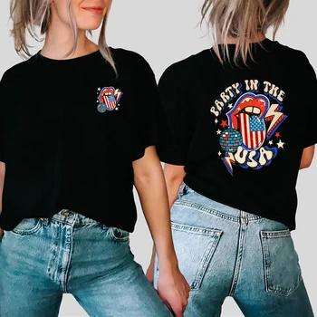 Ретро вечеринка в США, футболки с принтом спереди и сзади, графические футболки, футболка в стиле ретро Америка, унисекс, футболки на День независимости