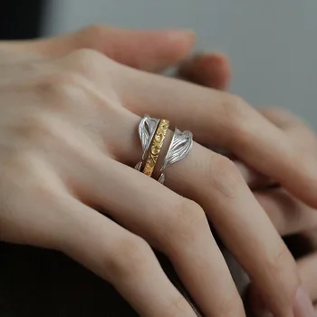 Кольцо с пером серебристо-золотого цвета VENTFILLE для женщин и девочек, Отделяемые винтажные трехслойные украшения, подарок на День рождения, прямая поставка